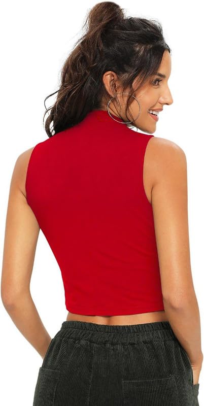 Dream Beauty Fashion Women’s Sleeveless Slim Fit Crop/Tank Top High Neck Casual (Top-Tipsy-01-Red-L) 2