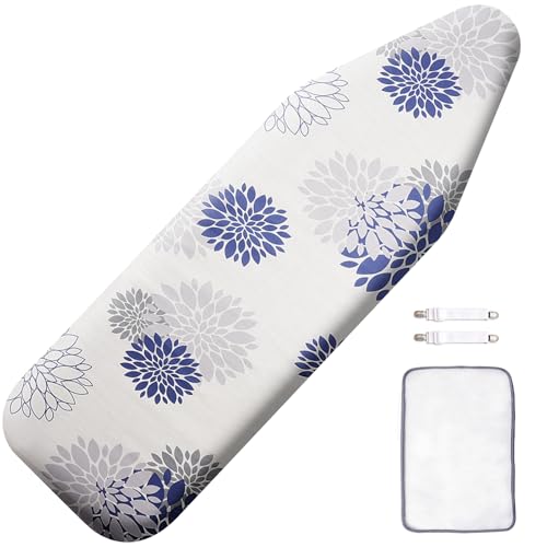 Image of SheeChung Ironing Board Cover and Pad 15 inch x 49 inch,Iron Board Cover with Elastic Edge & Adjustable Fastener,Cotton Covers Resist Scorching and Staining Extra Thick Padding,Silicone Coating,Dahlia
