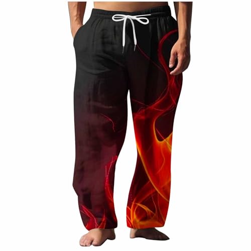 Man Hawaiian Flare Wide Leg Fire Print Loose Fit Pants Pajama Pjs for Man Beach Pjs 2025