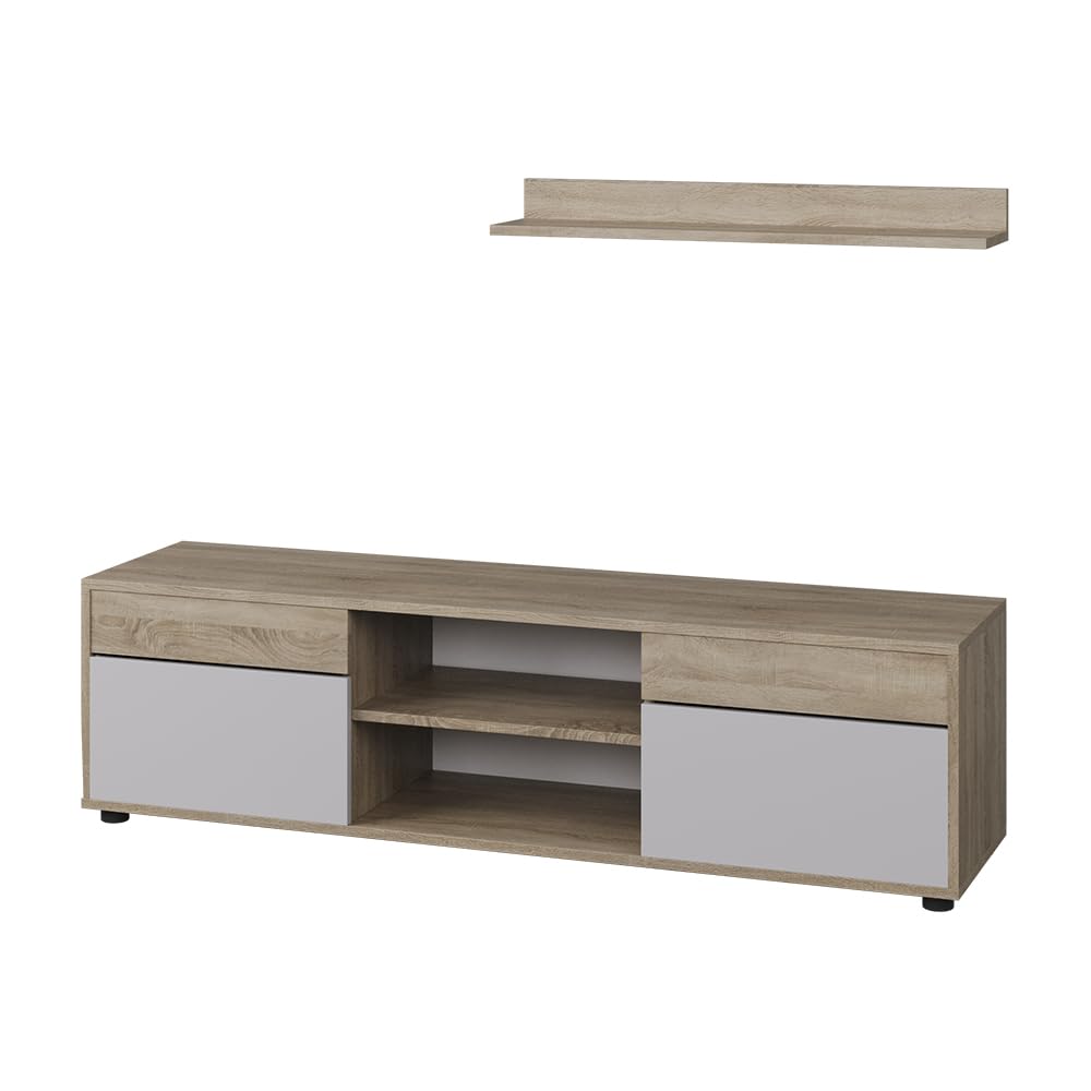 Vicco Parete attrezzata soggiorno Berno, Sonoma/Bianco, 2 parti, per la conservazione di accessori multimediali e l'esposizione di decorazioni