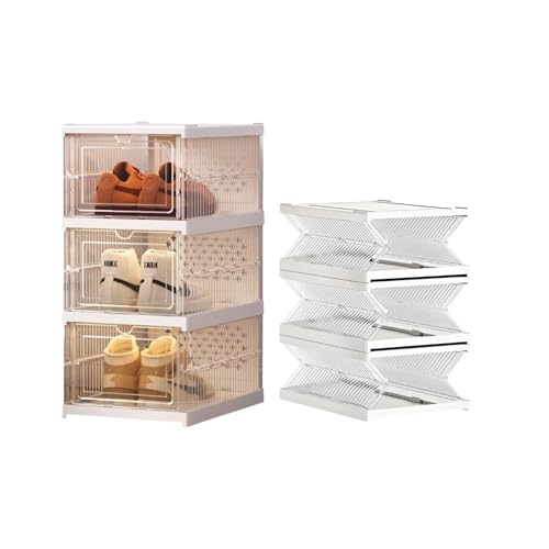 Bestevery Boite a Chaussure Transparente, Chaussures Plastique Transparent Empilables, Casier Chaussures Pliable Avec Portes, Avec Il y a Des Boîtes à Trois Couches, Pour Rangez Des Choses, Etc