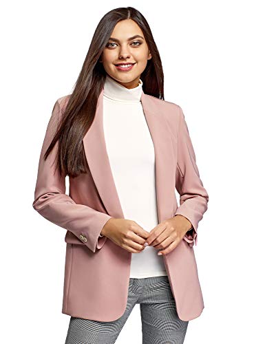 oodji Ultra Mujer Chaqueta Holgada sin Cierre, Rosa, ES 44 / XL