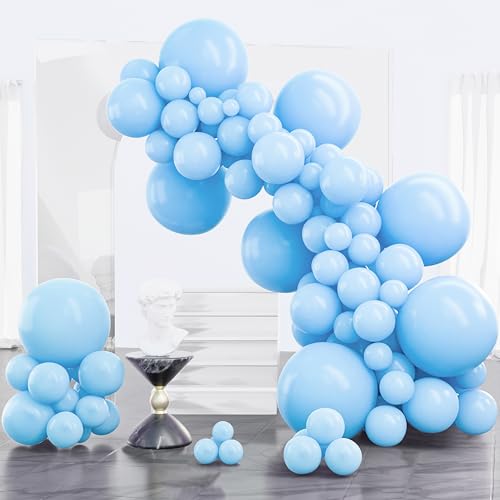 Image of PartyWoo Light Blue Balloons 100pcs Different Sizes of 18 12 10 5 Inch Baby Pastel Sky Aqua Blue Balloon Arch Kit Garland for Birthday Gender Reveal Baby Shower Graduation Party Decorations Blue-Y4