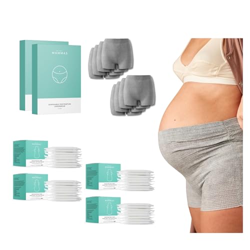 Pack 8 Culotte Post Accouchement Jetable Maternité Slip Sous Vêtement Femme Respirant Protection Hygiénique Hôpital sans Latex ou Filet + 32 Compresse Post...