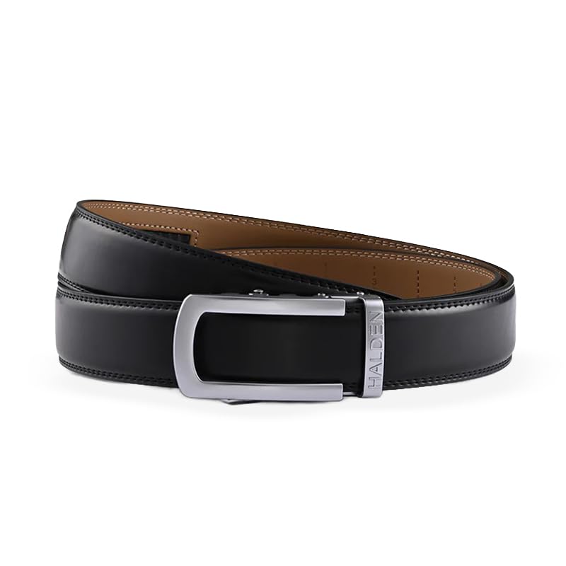 Image of HALDEN BURLEY Belts For Men Leather Original (Free Size Fits Up to 44 Inch Waist) Ratchet Straps, Unique Magnetic Auto-lock Buckle Belt For Man