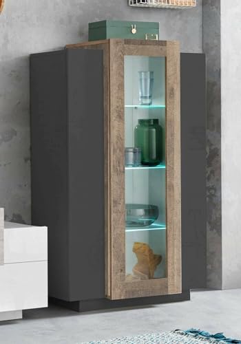 Dmora - Vitrine Kevin, Buffet à Trois Portes, Meuble de Salon Polyvalent, 100% Made in Italy, 80x38h121 cm, Anthracite et Érable