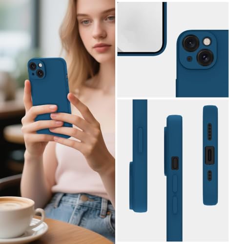 Image of DIZORO Square Microfiber Candy Case Compatible for iPhone 14 Plus Shockproof Slim Back Cover Liquid Silicone Case - Blue