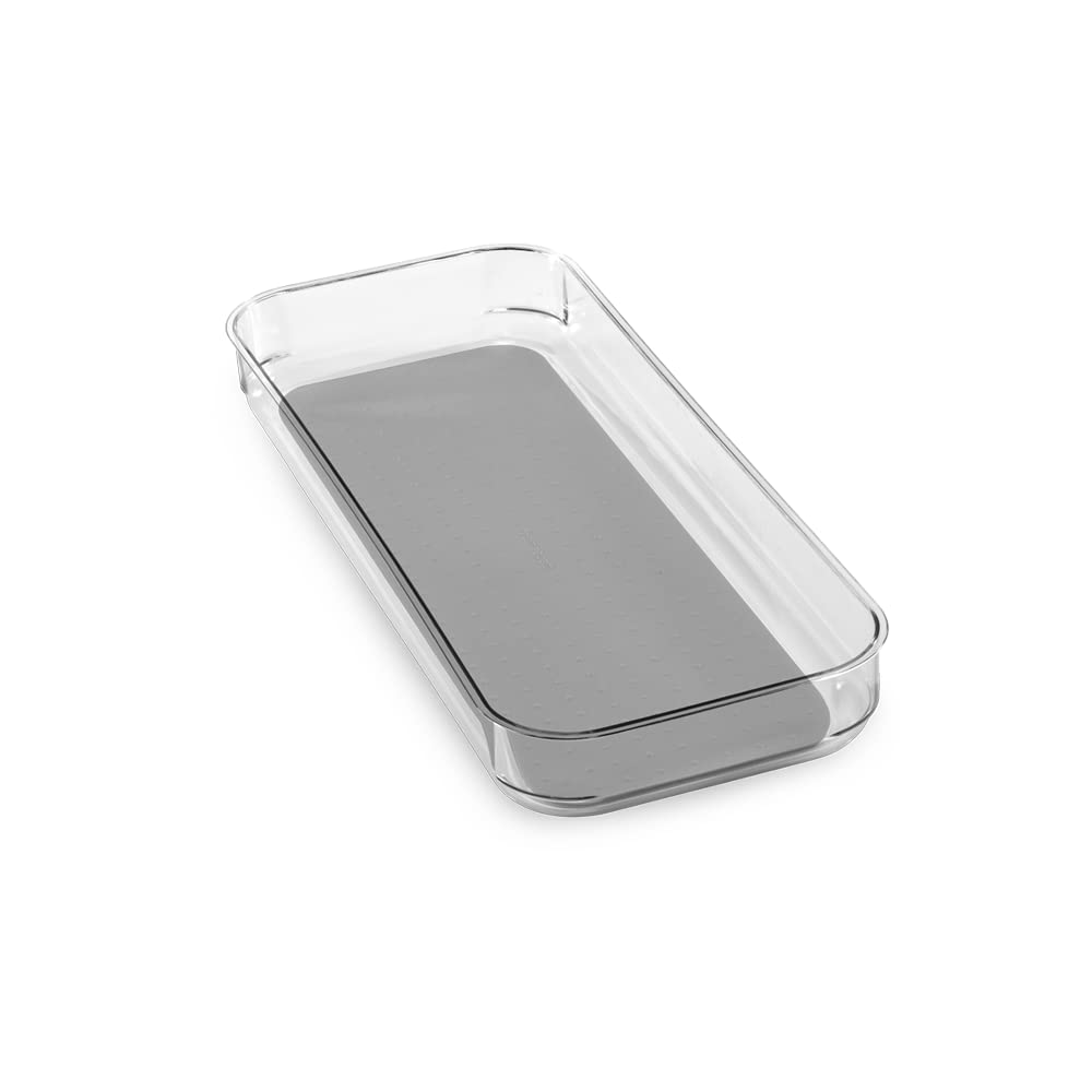 madesmartAntimicrobial 16 x 6 Clear Soft Grip Bin, 16" x 6", Light Grey