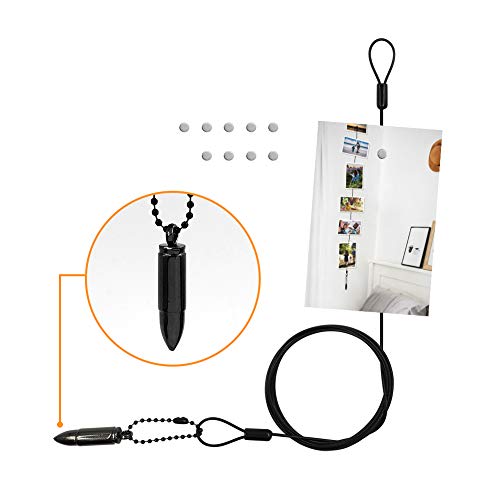 Rich&Ray 3 Pack Hanging Photo Magnetic Display Wire, With 10 Magnets And Bullet Pendant Collage Artwork Photo Hanging Display Can Be Hung Vertically And Horizontally (56'' Black Rope, Black Bullet) #TOP1