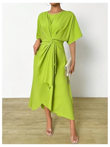 Image of Floerns Women's Twist Front Wrap Long Dress Crew Neck Dolman Short Sleeve Maxi Dress
