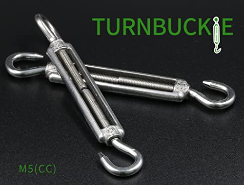 Jamiikury 6PCS M5 Hook & Hook Turnbuckle 304 Stainless Steel Turnbuckle Wire Rope Tension Heavy Duty Turnbuckles for Cable Railing Wire Rope Hardware Kit (M5, Hook & Hook)
