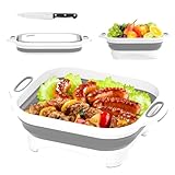 Collapsible Cutting Board,HI NINGER Camping cutting board with knife,Multifunctional Kitchen Vegetable Washing Basket Silicone Dish Tub for Camping Kitchen essentials/bbq prep tub/rv accessories