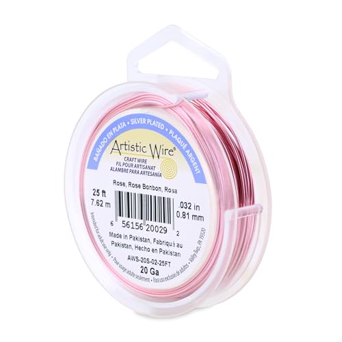 Image of Artistic Wire, 20 Gauge Silver Plated Tarnish Resistant Colored Copper Craft Wire, Rose, 10 yd
