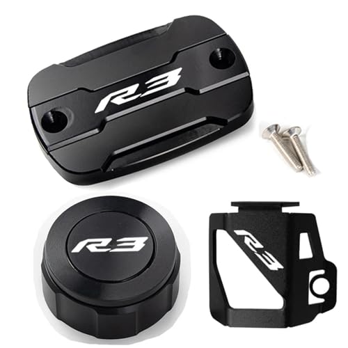 LOTFI YZFR3-Zubehör, passend for Yamaha R3 YZF-R3 2015–2020, 2021, 2022, Motorrad-Vorder- und Hinterradbremse, Kraftstofftankdeckel und Schutzvorrichtung (Size : R3 A set black)