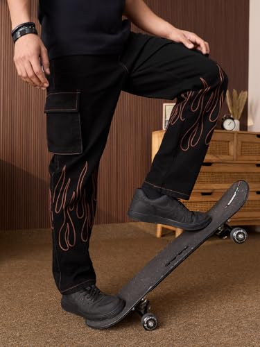 Image of The Souled Store Straight-Fit Denim: Men and Boys Cotton Blend Straight Fit Cargo Pockets Lightweight Everyday All-Season Denim Jeans