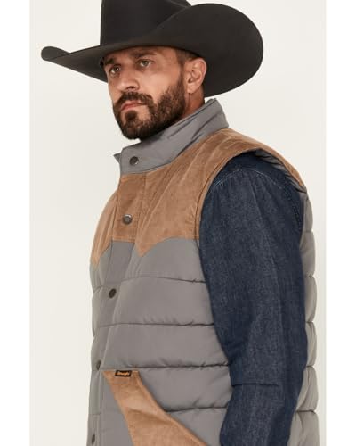 Wrangler Men's Fence Post Western Yoke Snap Puffer Vest - 112353406 Medium US2