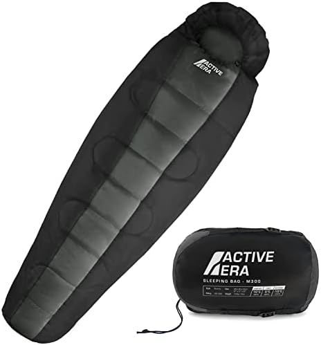 Active Era Saco de Dormir 200 cm x 80 cm 300gr - Resistente al Agua, Relleno de Doble Capa, Cálido con Capucha y Cordón. Saco de Dormir Ultraligero Todas Las Estaciones, Adultos y Niños