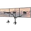 PUTORSEN Soporte de monitor triple para pantallas de 17 a 32 pulgadas, soporte de 3 monitores totalmente ajustable con abrazadera resistente y montaje de ojales, 22 libras por brazo, 75/3.937 in