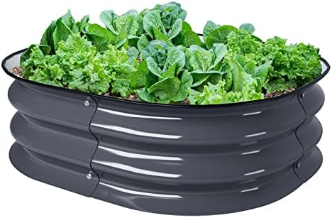 VEGEGA. 2ft X 2ft X 0.66ft Round Raised Garden Bed Kit, Large Zinc-Aluminum-Magnesium Stainless Steel Metal Planter Box, for Planting Outdoor Plants Vegetables, Grey