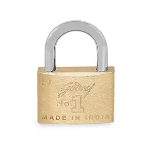 Godrej No. 1 50mm Padlock for Door with 3 Keys, Solid Brass Finish Main Door Lock for Home (Gold, Pack of 1)