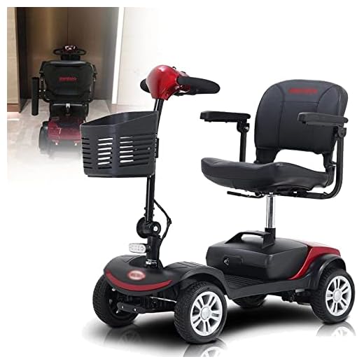 El-scooter för äldre, 4-hjulig elektrisk scooter för vuxna/äldre fritidsresor Rörelseskoter, bärbar mobilitet scooter seniorer, 250W motor, uthållighet 16Km,Red