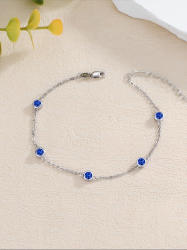 Image of Dorunmo Heart Birthstone Bracelets 925 Sterling Silver Round Birthstone Anklet for Women Birthday Jewelry Gifts for Girlfriend Wife Mother Her