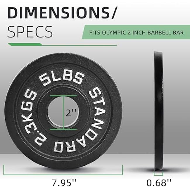 2-Inch Olympic Cast Iron Weight Plate for Strength Training & Weightlifting, Multiple Sizes