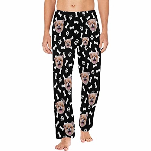 Personalized Photo Face Pajama Pants for Men Custom Dog Paws Bones Pajama Sleepwear Bottoms with Pockets