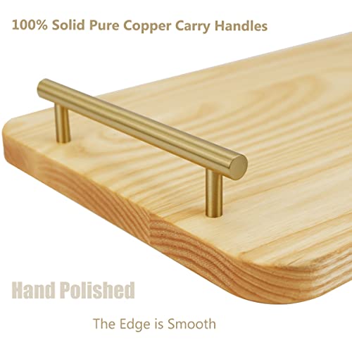 Magigo 28 X 10 Inches Extra Long Rectangle Large Ash Wood Ottoman Plank Tray With Pure Copper Handles, Serve Tea, Coffee Or Breakfast In Bed, Classic Wooden Decorative Serving Tray #TOP2
