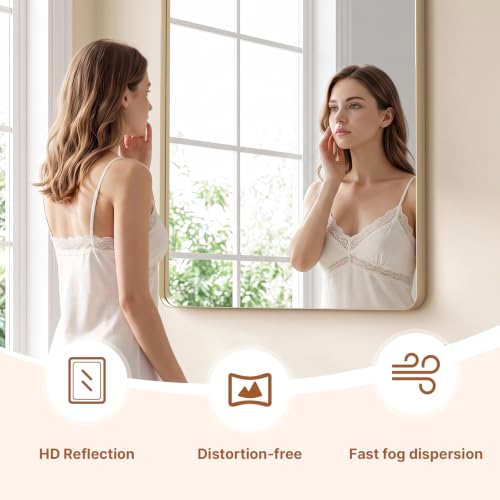 Image of Kosmonia 36x30 Inch Bathroom Vanity Mirror Brushed Champagne Gold