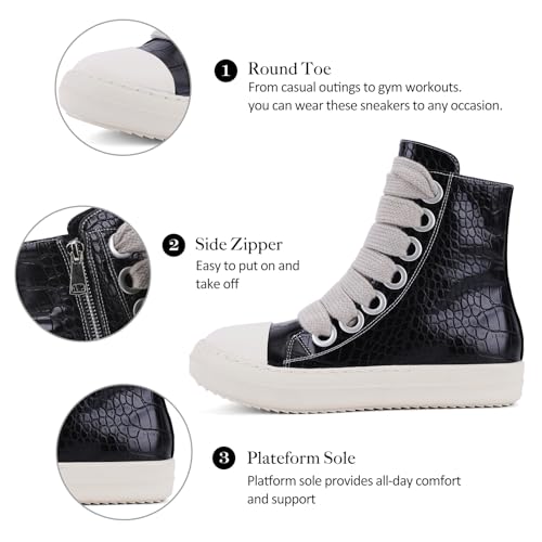 Image of IMPREMEY Women's High Top Sneakers Lace Up PU Leather Shoes with Thick Soles and Zipper, Fashionable Walking Shoes