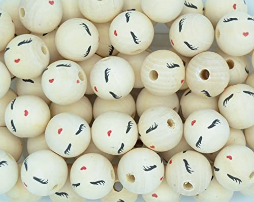 celloexpress Natural Wooden Round Beads Used for Handmade Jewellery or Macrame (Heart Smiling Face - 24mm x 24mm (6mm Hole), Pack of 100) — image 1