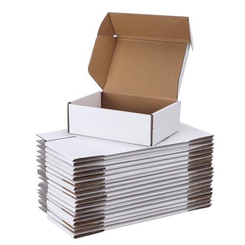 PHAREGE 6x4x2 inch Shipping Boxes Bulk 25 Pack White, Tab Lock Tuck Top Mailer Boxes for Packaging Small Business, Small Cardboard Gift Boxes for Wrapping Mailing Present