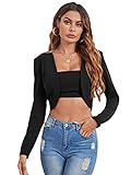 SheIn Women's Casual Long Sleeve Solid Crop Blazer Jacket Open Front Coat Black Small