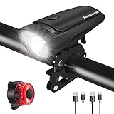 【2 Licht-Modi Optionen & blendfreie Design】 LED Fahrradlicht Set sind für Ein-Klick Schalter ausgelegt und verfügen über 2 verschiedene Beleuchtungsmodi, Voll- und Halbhelligkeit (35Lux / 20Lux), die an ihre jeweilige Umgebungsbeleuchtung angepasst werden können. Das blendfreie Design erhöht die Sichtbarkeit des Fahrzeugs und die Rückleuchten leuchten durch 220 Grad Weitwinkelbeleuchtung zur Seite und sorgen so für zusätzliche Sicherheit.