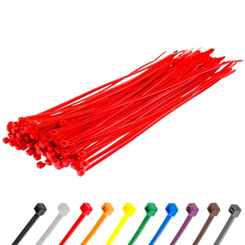 Gocableties Red Cable Ties, 300mm x 3.6mm, Pack of 100, 12” Premium Nylon Zip Ties, Multi-Purpose Plastic Tie Wraps