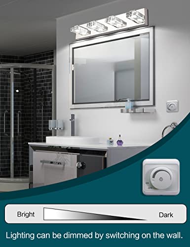 SOLFART 4 Lights Dimmable Modern Glass Stainless Steel Vanity Wall Light Over Mirror LED Bathroom Lighting Fixtures