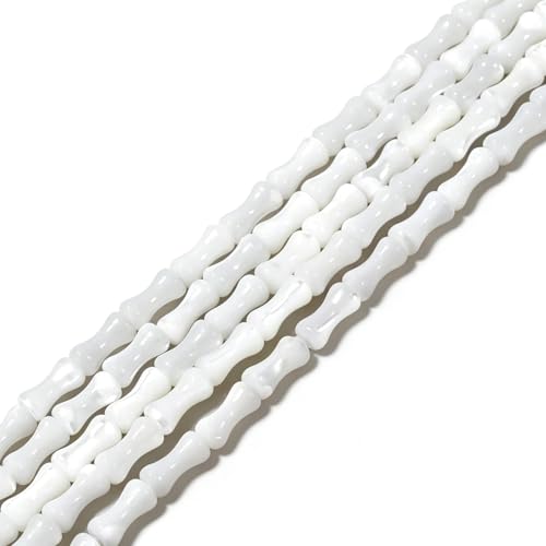 Image of HAAMIIQII Natural White Mother of Pearl Shell Beads 4x8mm Bamboo Shape Semi Precious Stone Loose Gemstone Beads for Jewelry Making Strand 15 Inch (45-48pcs)