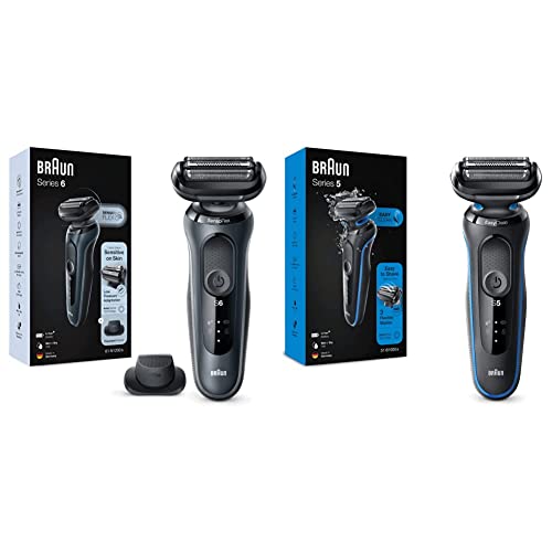 Braun Series 6 Afeitadora Eléctrica Hombre, Máquina de Afeitar Barba con Recortadora De Precisión EasyClick,61-N1200s, Gris & Series 5 Afeitadora Eléctrica Hombre, Máquina de Afeitar Azul