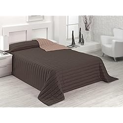 Edredon Marron Chocolate SABANALIA - Colcha Bicolor Multiuso Tutto (Disponible en Varias Medidas y Colores) - Cama 135, Chocolate/Tierra