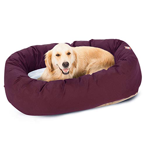 Image of 40 inch Burgundy & Sherpa Bagel Dog Bed By Majestic Pet Products