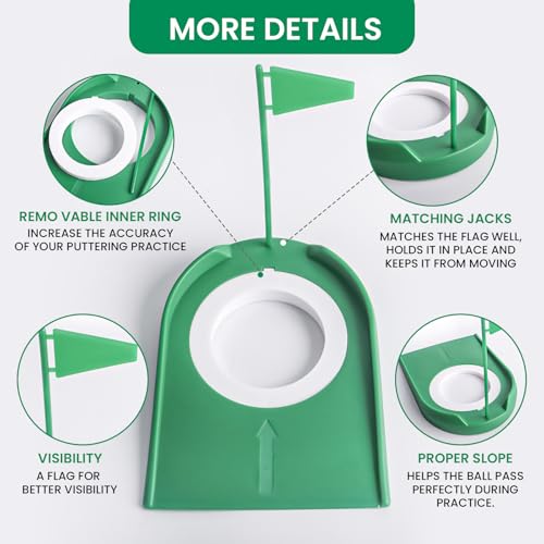 Image of Golf Putting Cup and Flag Putt Training Hole All-Direction Surface Regulation Practice Cups for Men Women Kids Indoor Outdoor Home Office Backyard Golfing