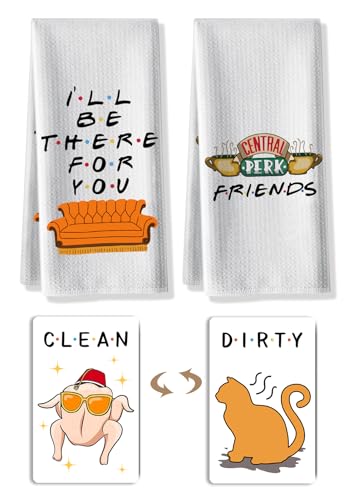 HSSPIRITZ Friends TV Show Merchandise Kitchen Gifts,2 Pcs Cute Dish Towels and Dishwasher Magnet Clean Dirty Sign,Funny Cute Friends Kitchen Towels,Friends TV Show Fans Birthday