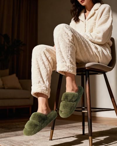 COFACE Women's Fuzzy Slippers Memory Foam Open Toe Slip On House Shoes Size 5-112