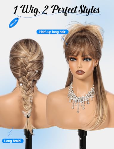 Perruque synthétique d'aspect naturel HAIRCUBE blonde droite ombrée - 4