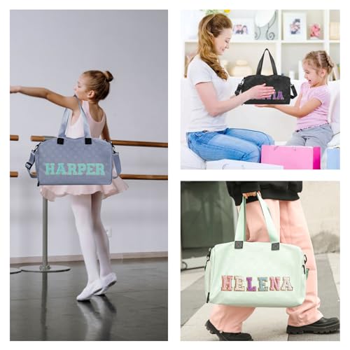 Personalized Kids Dance Ballet Bag, Large Capacity Dance Bag with Chenille Letter, Sport Duffle Bag with Shoe Compartment, 16"×9.5"×9.8", Girl Dance Duffle Bag, Pink Cheerleader Bag, 4-8 Kid Dance Bag3