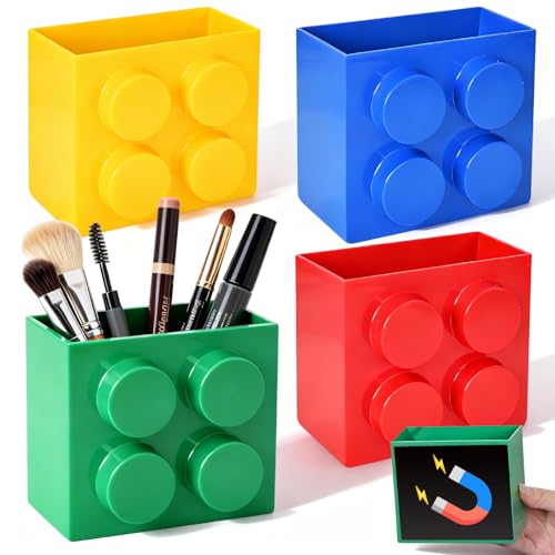 4 Pot a Crayon Magnétiques Multicolores Adorable Pot à Crayon en Forme de Bloc Construction Porte-Crayons Magnétique Mural pour Bureau Maison École Salle...