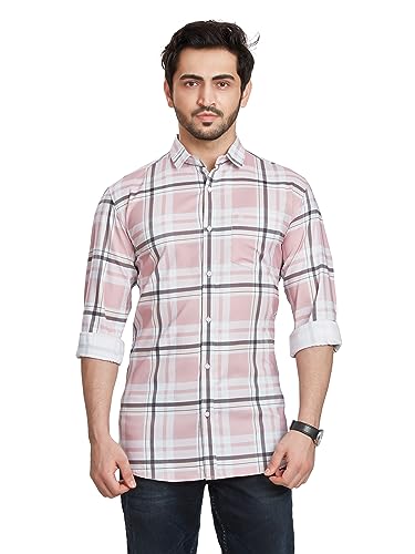 Image of BE ACTIVE Men's Solid Slim Fit Cotton Casual Shirt | Men Stylish Shirt | Spread Collar & Full Sleeves | Checkered Pattern | Regular Fit