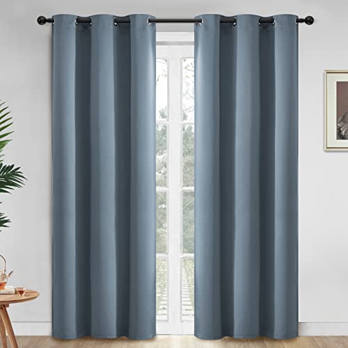 Yakamok Blackout Curtains Room Darkening Thermal Insulated Window Panels,Solid Grommet Top Drapes for Bedroom/Living Room(42x84 Inch, Stone Blue, 2 Panels)