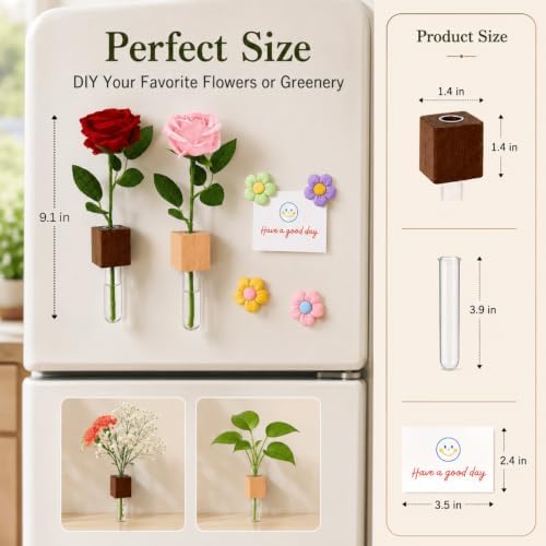 Magnetic Flower Vase for Fridge, Wood Magnetic Vase for Kitchen Decor - 5
